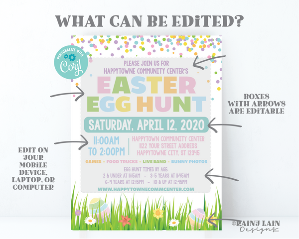 Editable Easter Egg Hunt Flyer, Outdoor Egg Hunt Invitation, Printable Community Flier, Invite, Grass, Spring, Digital Download, Church