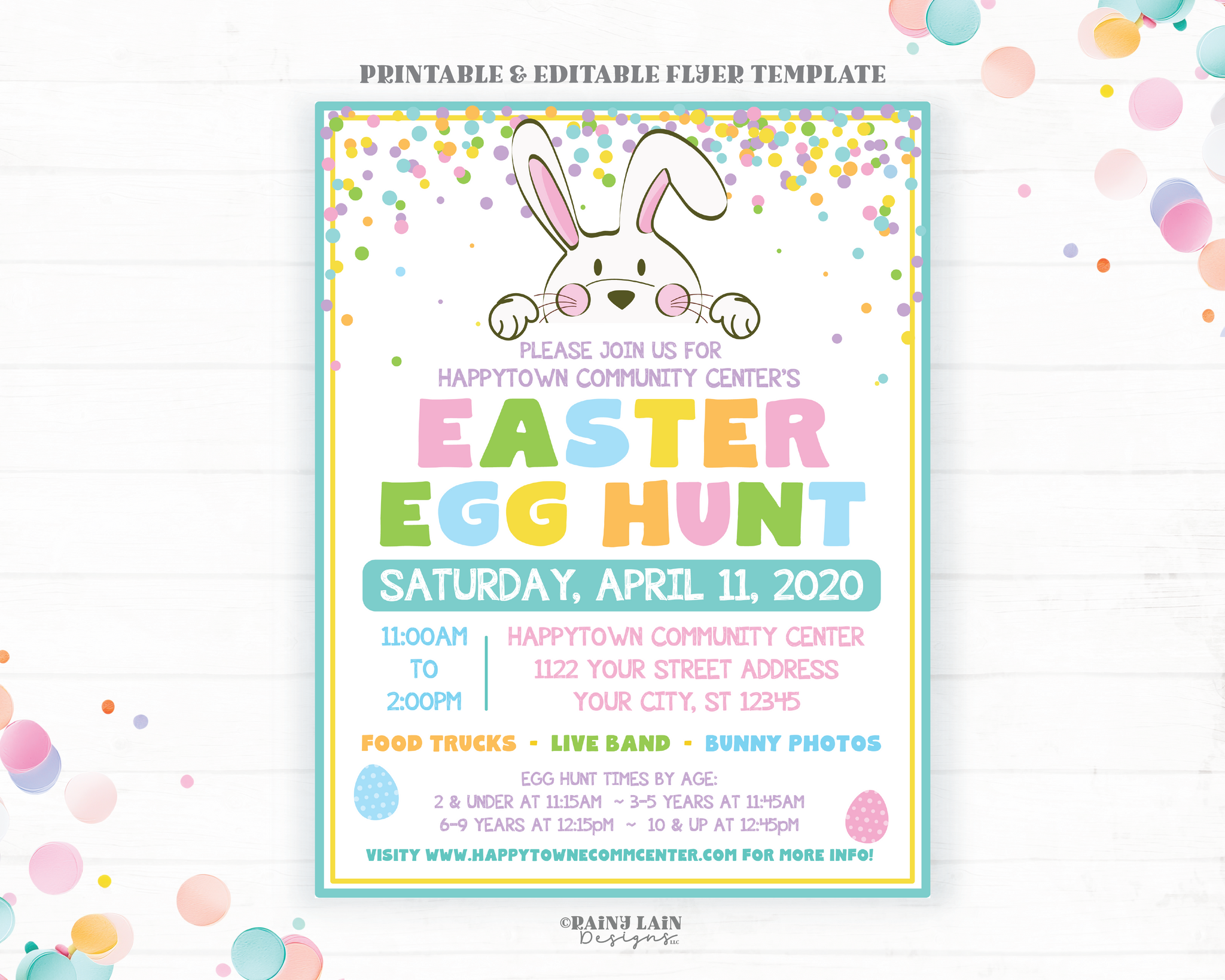Easter Egg Hunt Flyer, Egg Hunt Invite Printable, Easter Egg Hunt Invitation, Outdoor Egg Hunt Flyer, Easter Bunny, Confetti, Spring
