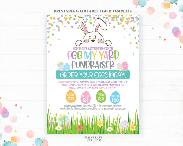 Editable Easter Egg My Yard Fundraiser Flyer Template, Printable School Fundraiser Event, PTO PTA Spring Flier, DIY