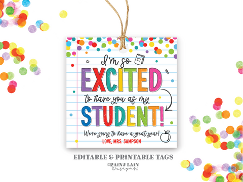First Day of School Gift Tag for Student, First Day of School Student Gifts From Teacher, Welcome Back to School, Excited You're My Student