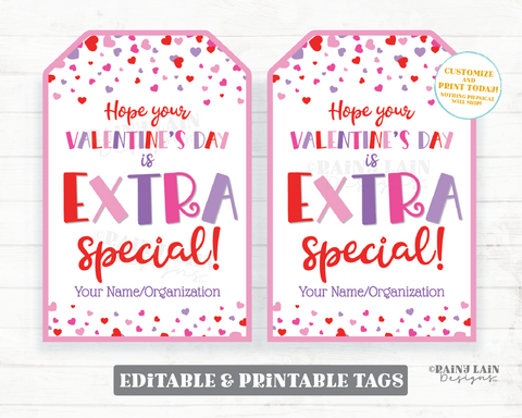 Extra Valentine, Special Valentine's Day Tag, Party Favor, Gum, Printable Kids From Teacher, Student, Classroom, Editable Download