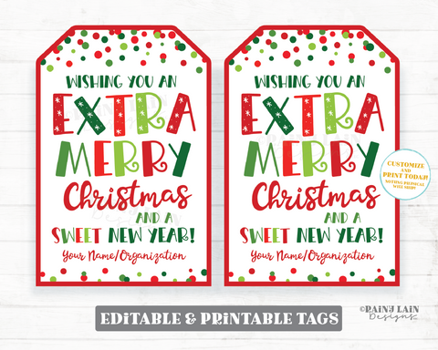 Extra Merry Christmas Tag Sweet New Year Party Favor Tag Gum Printable Kids From Teacher Student Classroom Holiday Editable