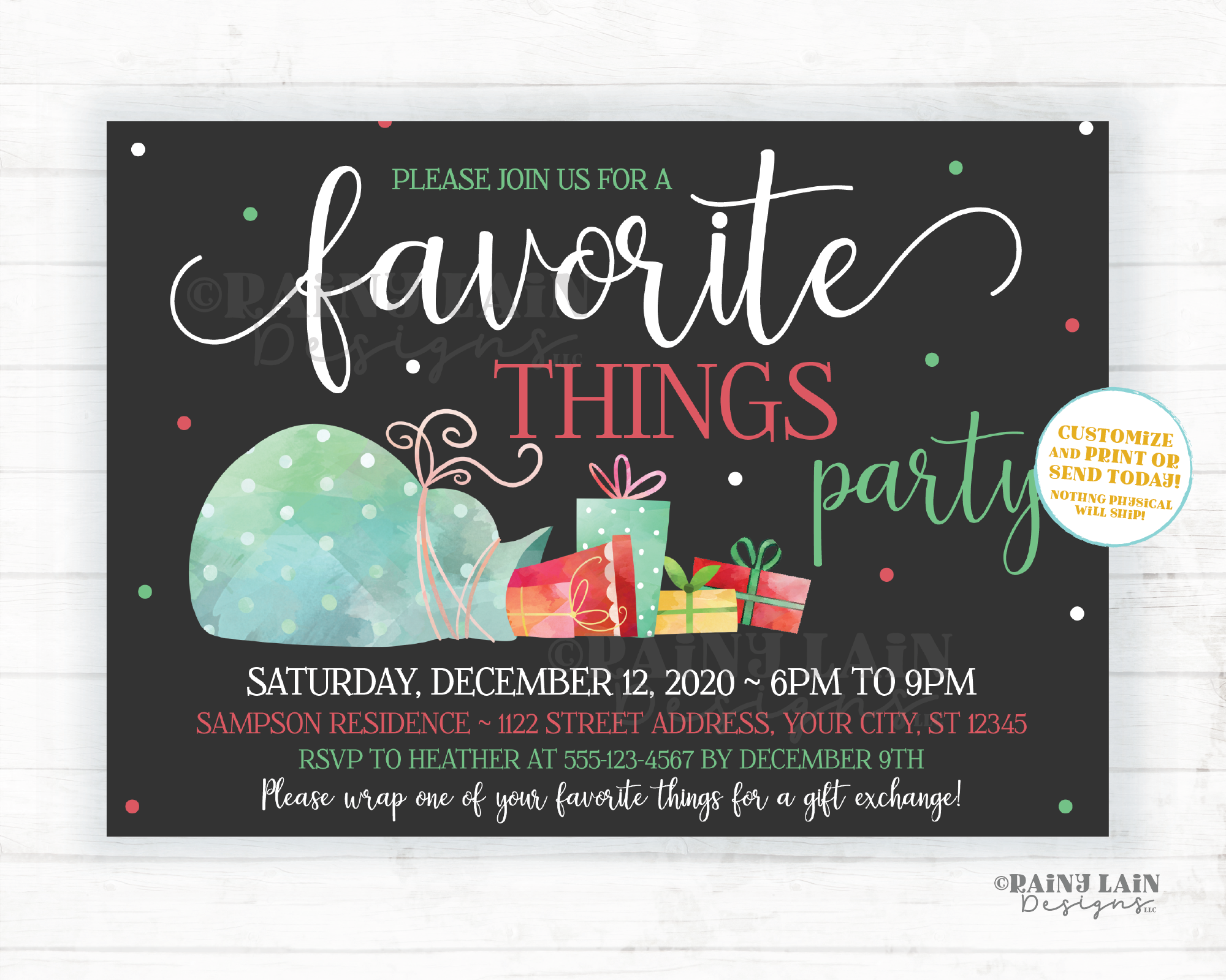 Favorite Things Party Invite, Christmas party invitation, holiday party invite Favorite Things Invitation Favorite things exchange, presents