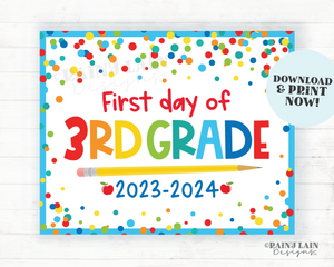 First day of 3rd Grade Sign Back to School Printable 1st day of Third School Picture Photo Prop Instant Download Blue Confetti 2023-2024