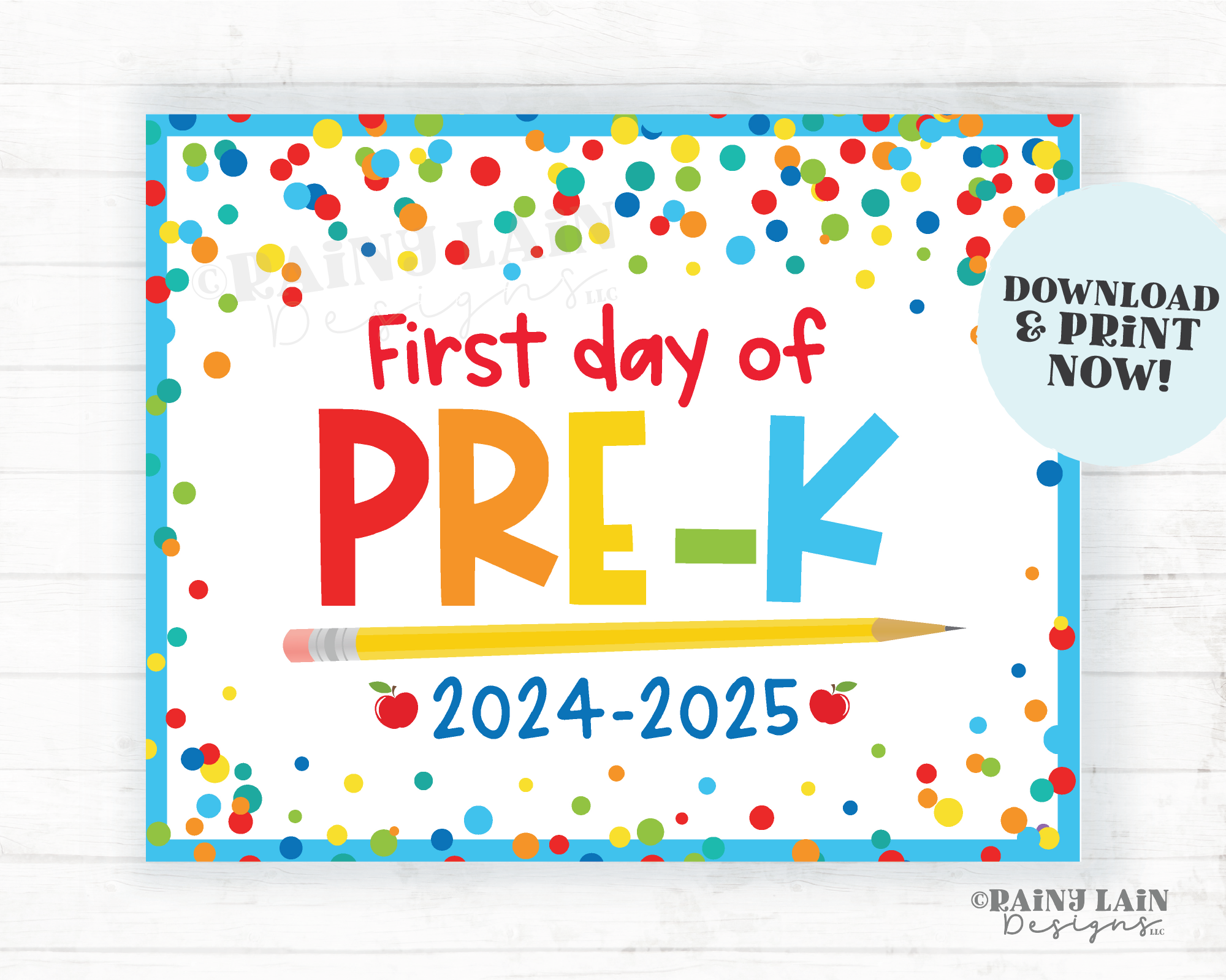 First day of Pre-K Sign Back to School Printable 1st day of Pre Kindergarten PreK School Picture Photo Prop Instant Blue Confetti