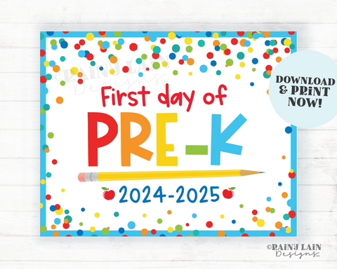 First day of Pre-K Sign Back to School Printable 1st day of Pre Kindergarten PreK School Picture Photo Prop Instant Blue Confetti
