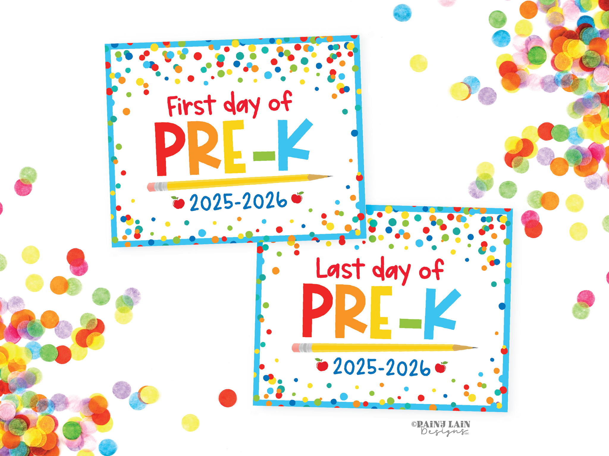 First and Last Day of Pre-K Sign Set 1st Day of Pre-Kindergarten PreK Printable Back to School Picture Photo Prop Blue Confetti Bundle