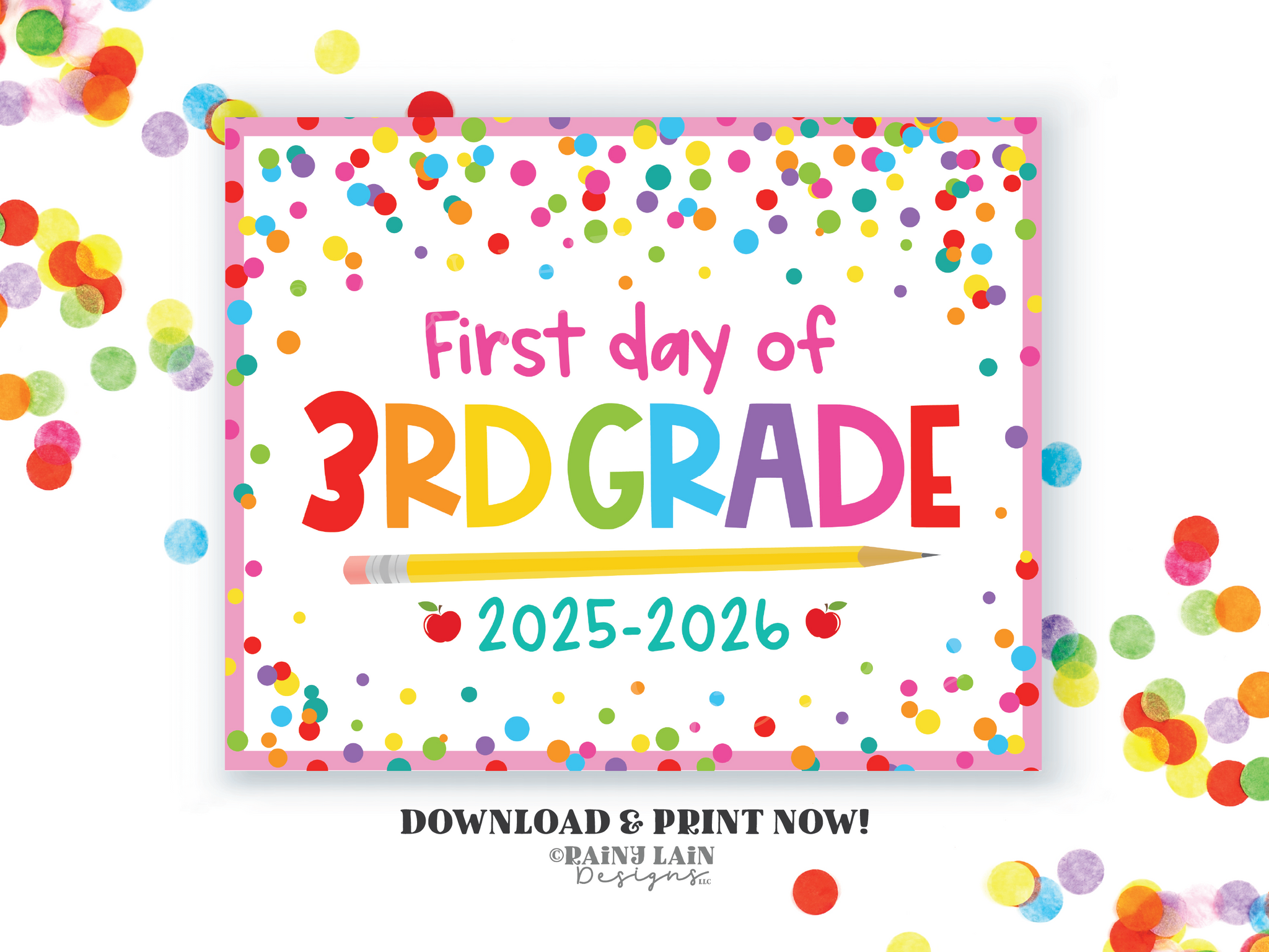 First Day of 3rd Grade Sign, Downloadable Back to School Picture Sign, 1st Day of School, Homeschool, Photo Frame, 2025-2026 Sign