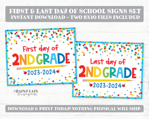First and Last Day of 2nd grade Sign Set 1st Day of Second Grade Printable Back to School Picture Photo Prop Blue Confetti Bundle Instant
