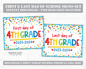 First and Last Day of 4th grade Sign Set 1st Day of Fourth Grade Printable Back to School Picture Photo Prop Blue Confetti Bundle Instant