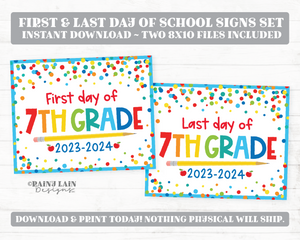 First and Last Day of 7th grade Sign Set 1st Day of Seventh Grade Printable Back to School Picture Photo Prop Blue Confetti Bundle Instant