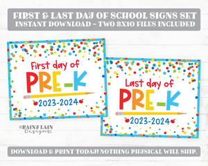 First and Last Day of Pre-K Sign Set 1st Day of Pre-Kindergarten PreK Printable Back to School Picture Photo Prop Blue Confetti Bundle