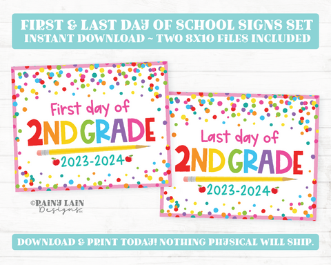 First and Last Day of 2nd grade Sign Set 1st Day of Second Grade Printable School Picture Board Back to School Chalkboard