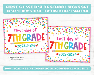 First and Last Day of 7th grade Sign Set 1st Day of Seventh Grade Printable School Picture Board Back to School Chalkboard