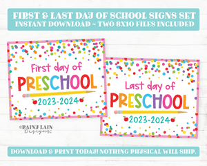 First and Last Day of Preschool Sign Set 1st Day of Preschool Printable School Picture Board Back to School Chalkboard