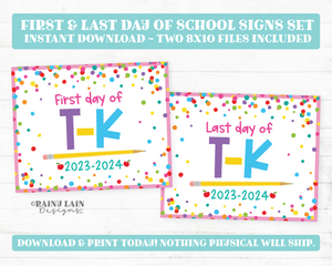 First and Last Day of T-K School Sign Set 1st Day of Transitional Kindergarten Printable School Picture Board Back to School Chalkboard