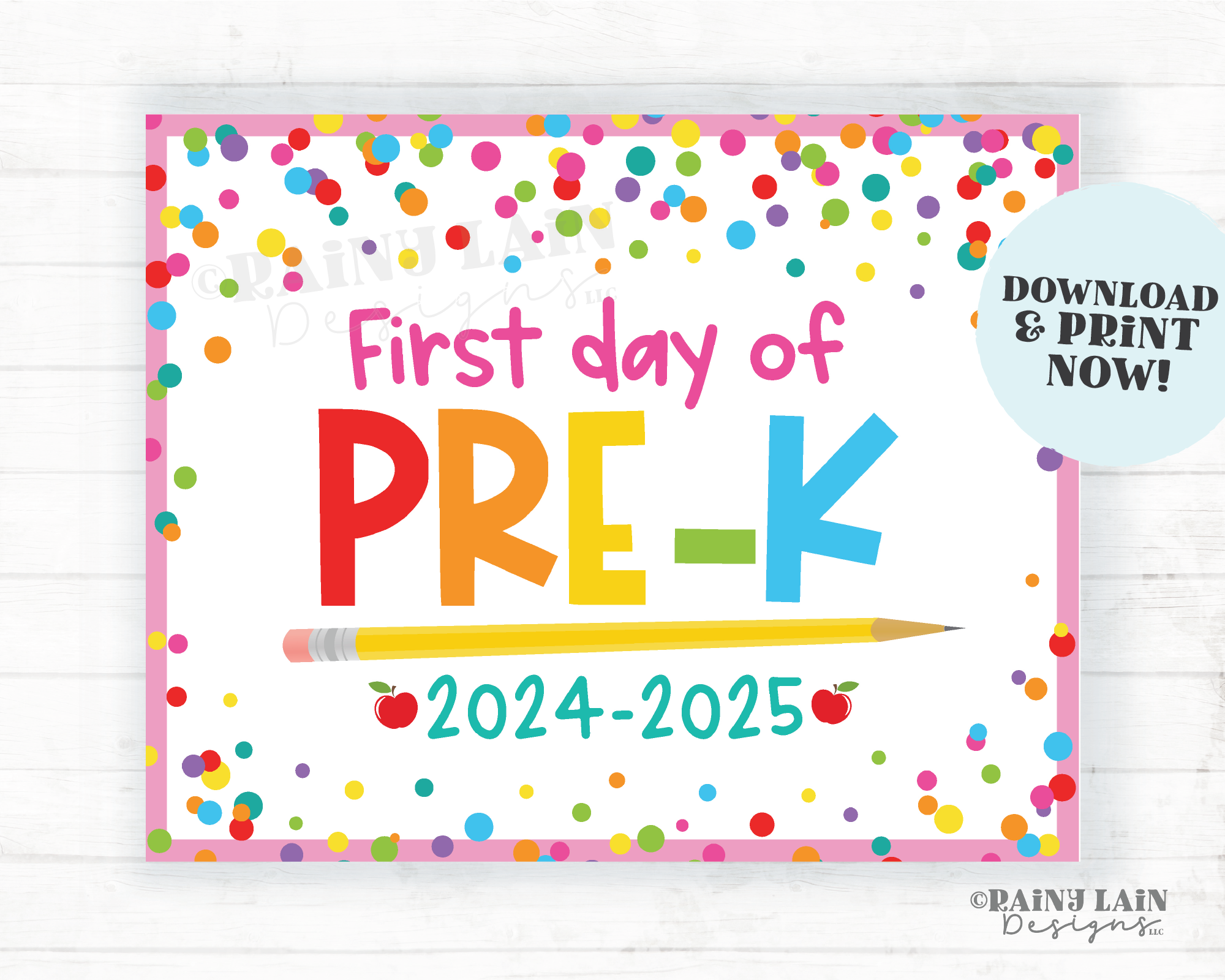 First day of school Sign 1st day of Pre-K PreK Back to School Picture Photo Prop Printable Confetti