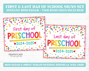 First and Last Day of Preschool Sign Set 1st Day of Preschool Printable School Picture Board Back to School Chalkboard