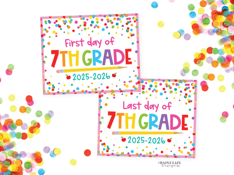 First and Last Day of 7th grade Sign Set 1st Day of Seventh Grade Printable School Picture Board Back to School Chalkboard