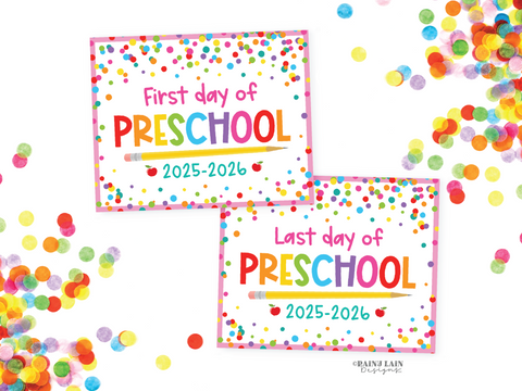 First and Last Day of Preschool Sign Set 1st Day of Preschool Printable School Picture Board Back to School Chalkboard