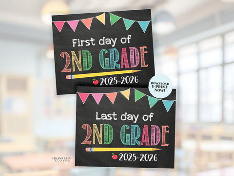 First and Last Day of 2nd Grade Sign Set 1st Day and Last Day of Second Grade Printable First Day of School Back to School Chalkboard Girl