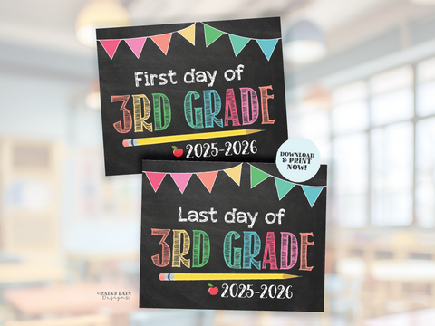 First and Last Day of 3rd Grade Sign Set 1st Day and Last Day of Third Grade Printable First Day of School Back to School Chalkboard Girl