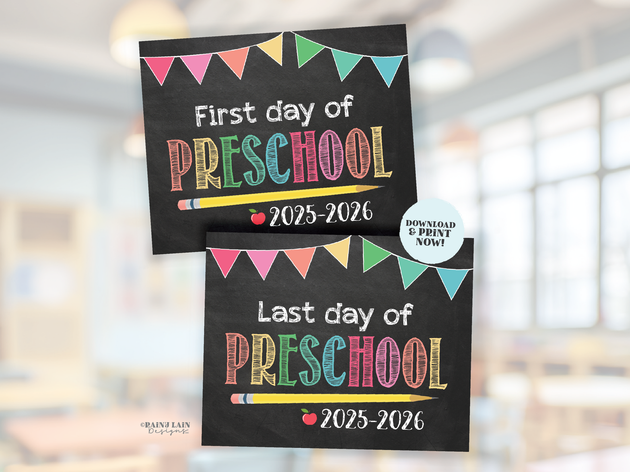First and Last Day of Preschool Sign Set Preschool Back to School Chalkboard Printable First Day of School 1st Day Last Day Girl Bunting