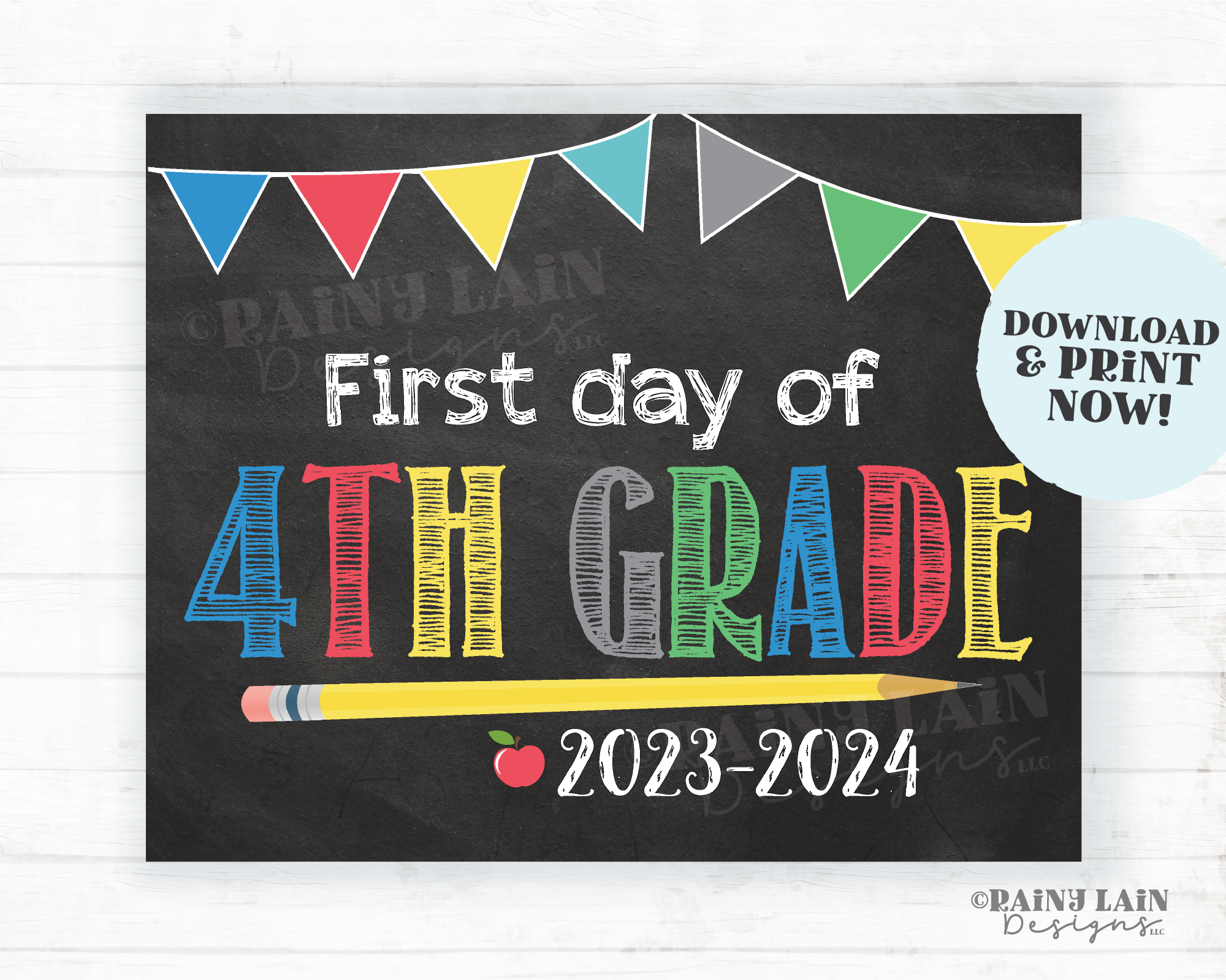 First Day of 4th Grade Sign Boy Printable First Day of School Sign Back to School Chalkboard Sign 1st Day of School Instant Download Fourth