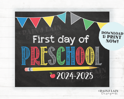 First Day of Preschool Sign Boy Printable First Day of School Sign Back to School Chalkboard Sign 1st Day of School Instant Download