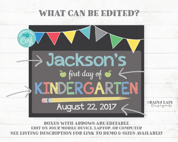 1st Day of School Chalkboard Printable First Day of School Sign Editable Back to School 1st Grade 2nd 3rd 4th 5th Preschool Kindergarten