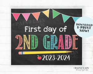 First Day of 2nd Grade Sign Girl Printable First Day of School Sign Back to School Chalkboard Sign 1st Day of School Instant Download