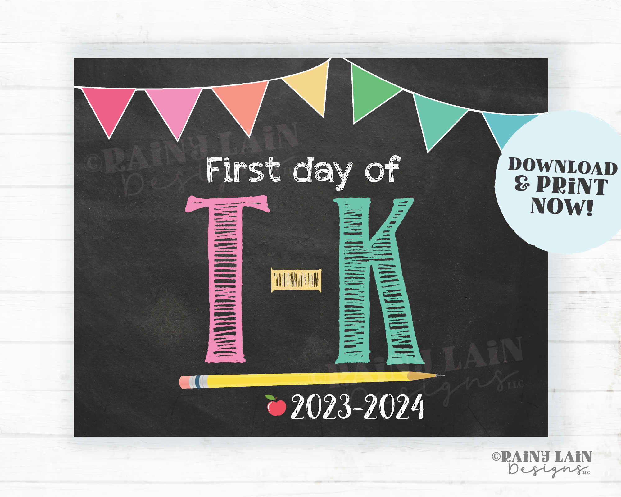 First Day of T-K Sign Girl Printable First Day of School Sign Back to School Chalkboard Sign 1st Day of Transitional Kindergarten TK