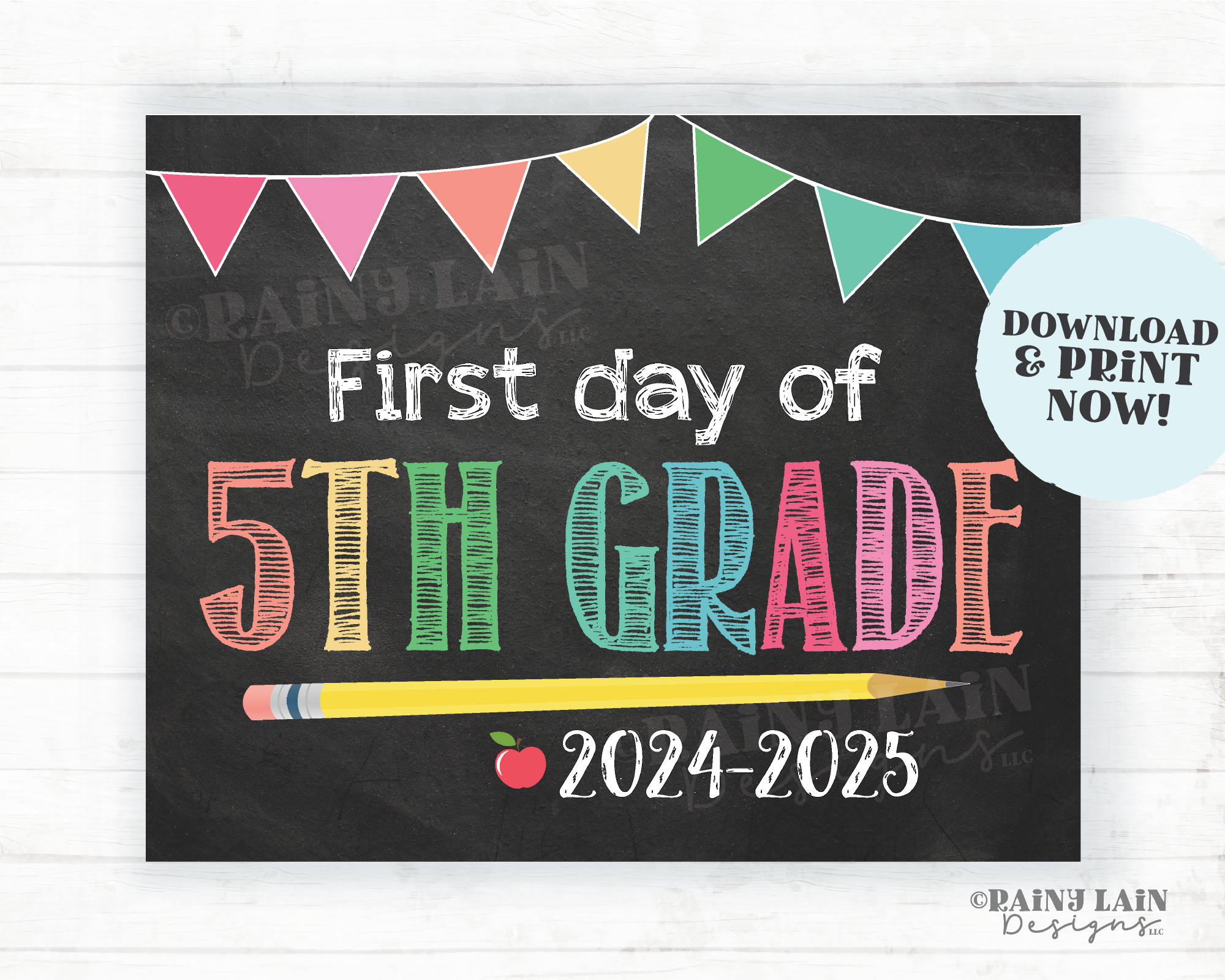 First Day of 5th Grade Sign Girl Printable First Day of School Sign Back to School Chalkboard Sign 1st Day of School Instant Download