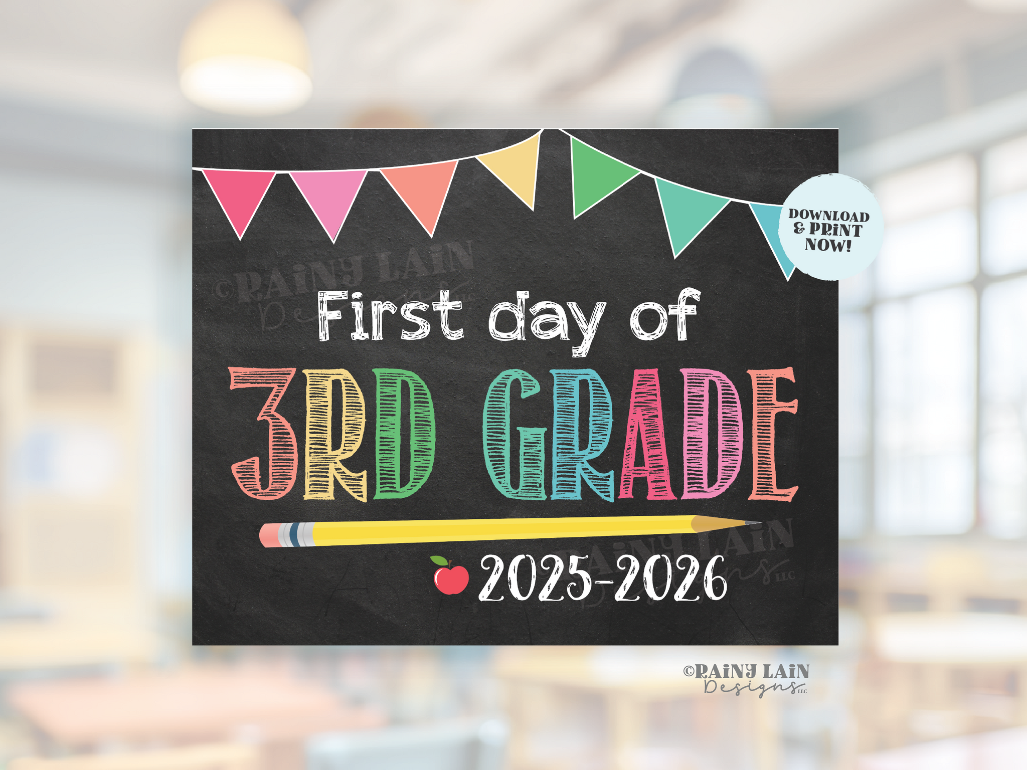 First Day of 3rd Grade Sign Girl Printable First Day of School Sign Back to School Chalkboard Sign 1st Day of School Instant Download