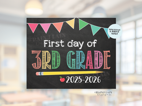 First Day of 3rd Grade Sign Girl Printable First Day of School Sign Back to School Chalkboard Sign 1st Day of School Instant Download