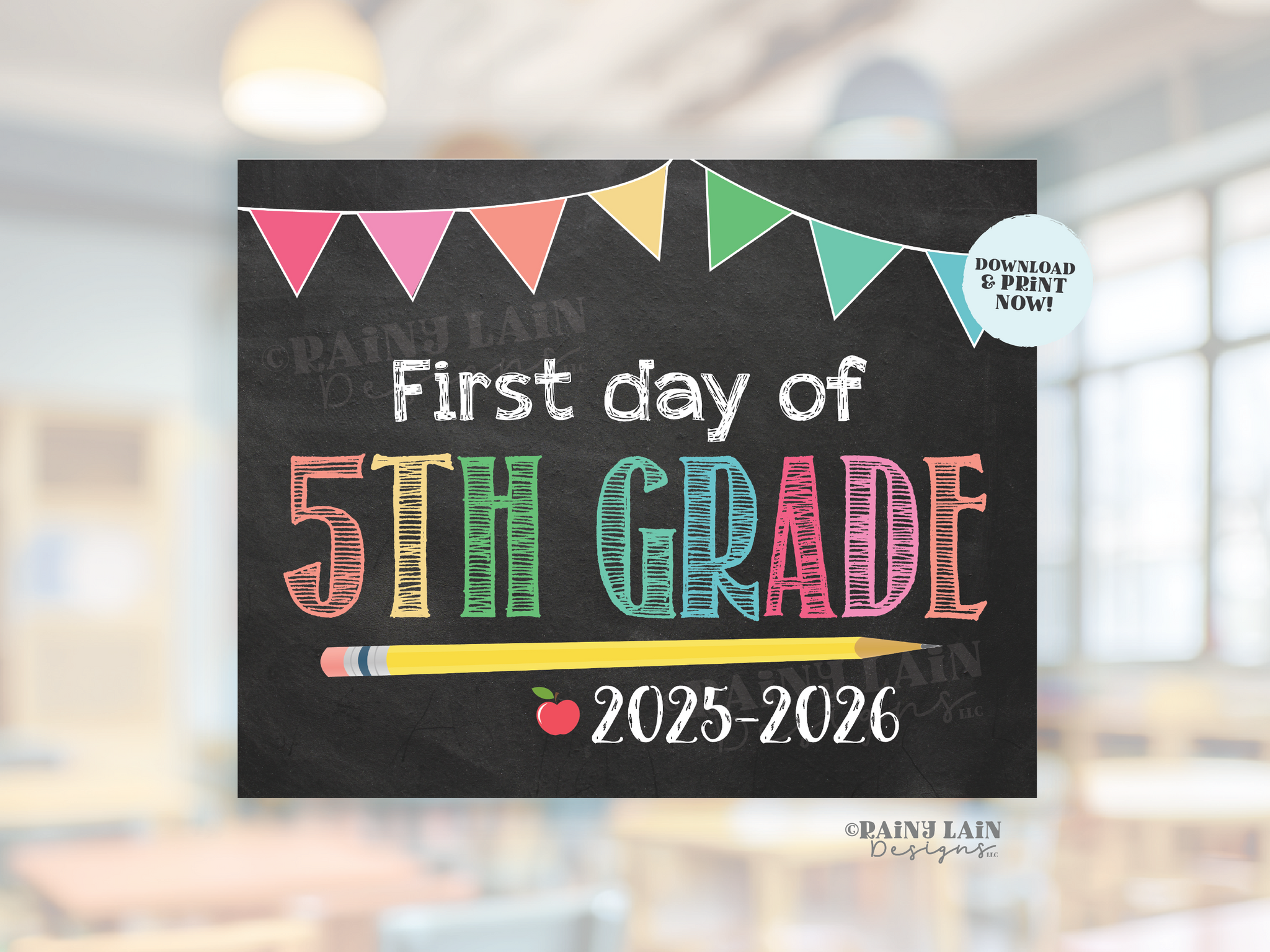 First Day of 5th Grade Sign Girl Printable First Day of School Sign Back to School Chalkboard Sign 1st Day of School Instant Download