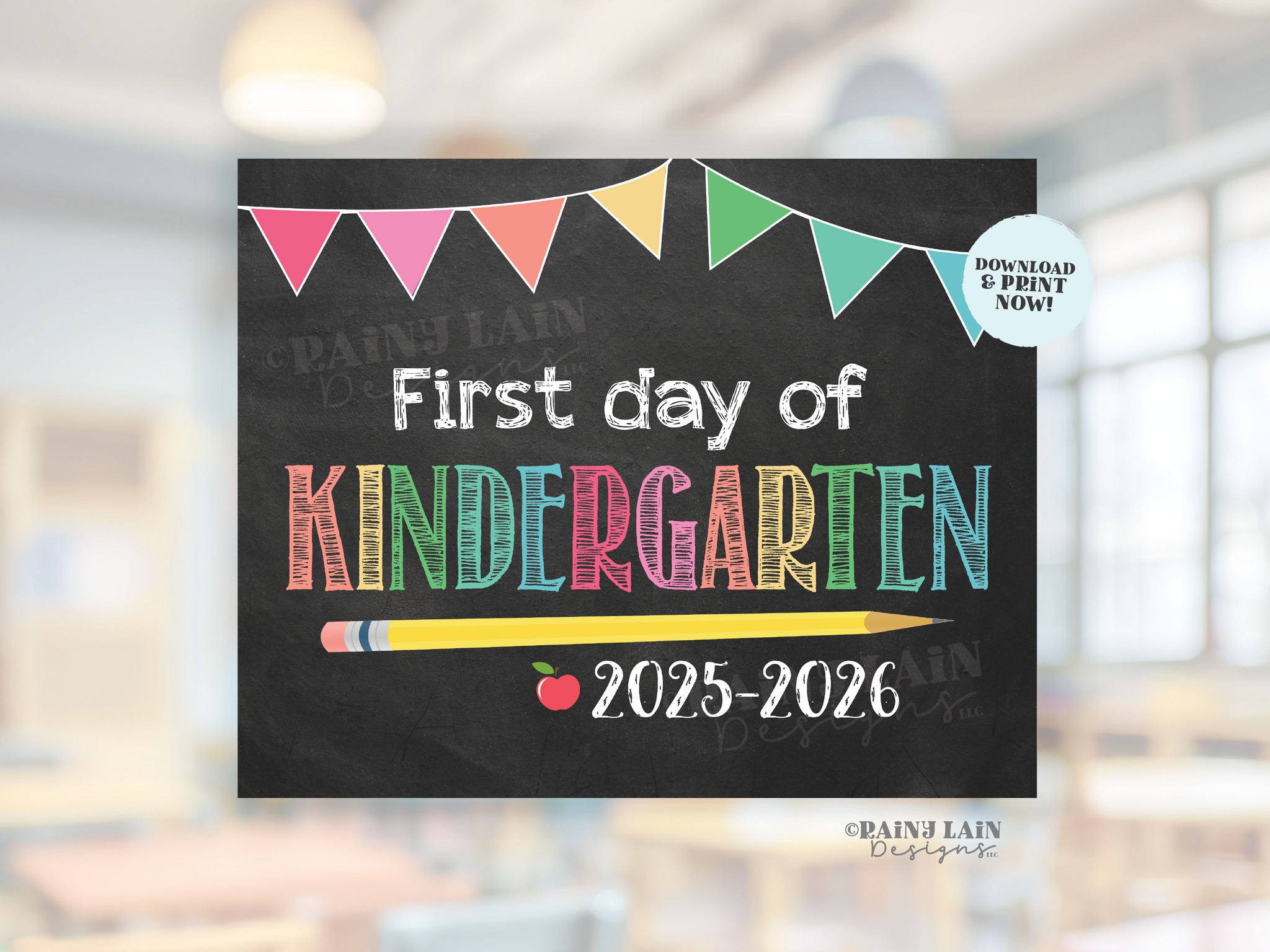 First Day of Kindergarten Sign Girl Printable First Day of School Sign Back to School Chalkboard Sign 1st Day of School Instant Download