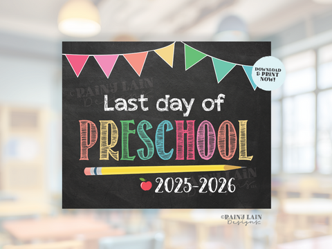 First Day of Preschool Sign Girl Printable First Day of School Sign Back to School Chalkboard Sign 1st Day of School Instant Download
