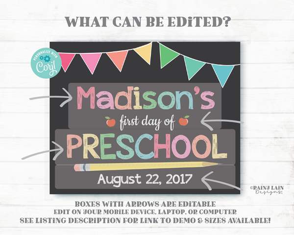 Editable 1st and Last Day of School Chalkboard Printable First Last Day Set Back to School 2nd Any Grade 3rd 4th 5th Preschool Kindergarten