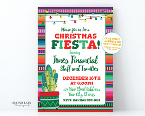 Holiday Fiesta Invitation, Christmas Fiesta Invite, Holiday Party, Christmas Party Invite, Cactus, Christmas Lights, Serape, Printable