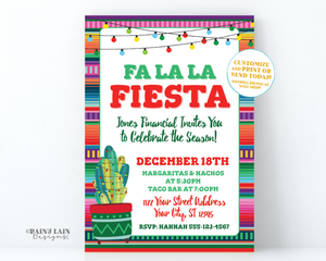 Fa La La Fiesta Invitation Editable Holiday Fiesta Invites Christmas Party Holiday Lights Cactus, Christmas Lights Serape Printable, Digital