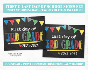 First and Last Day of 3rd Grade Sign Set 1st Day and Last Day of Third Grade Back to School Chalkboard Printable First Day of School