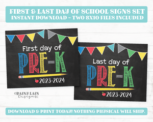 First and Last Day of Pre-K Sign Set 1st Day and Last Day of Pre Kindergarten Back to School Chalkboard Printable First Day of School