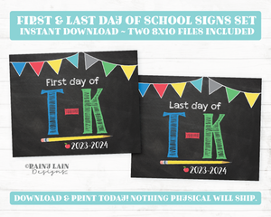 First and Last Day of TK Sign Set T-K 1st Day and Last Day of Transitional Kindergarten Back to School Chalkboard Printable Day of School
