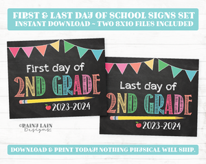 First and Last Day of 2nd Grade Sign Set 1st Day and Last Day of Second Grade Printable First Day of School Back to School Chalkboard Girl