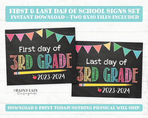 First and Last Day of 3rd Grade Sign Set 1st Day and Last Day of Third Grade Printable First Day of School Back to School Chalkboard Girl