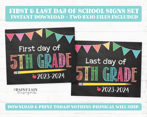 First and Last Day of 5th Grade Sign Set 1st Day and Last Day of Fifth Grade Printable First Day of School Back to School Chalkboard Girl