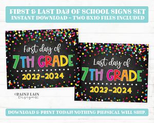 First Day of 7th grade Sign Last Day of School Sign Set 1st Day of Seventh Grade Printable School Picture Board Back to School Chalkboard