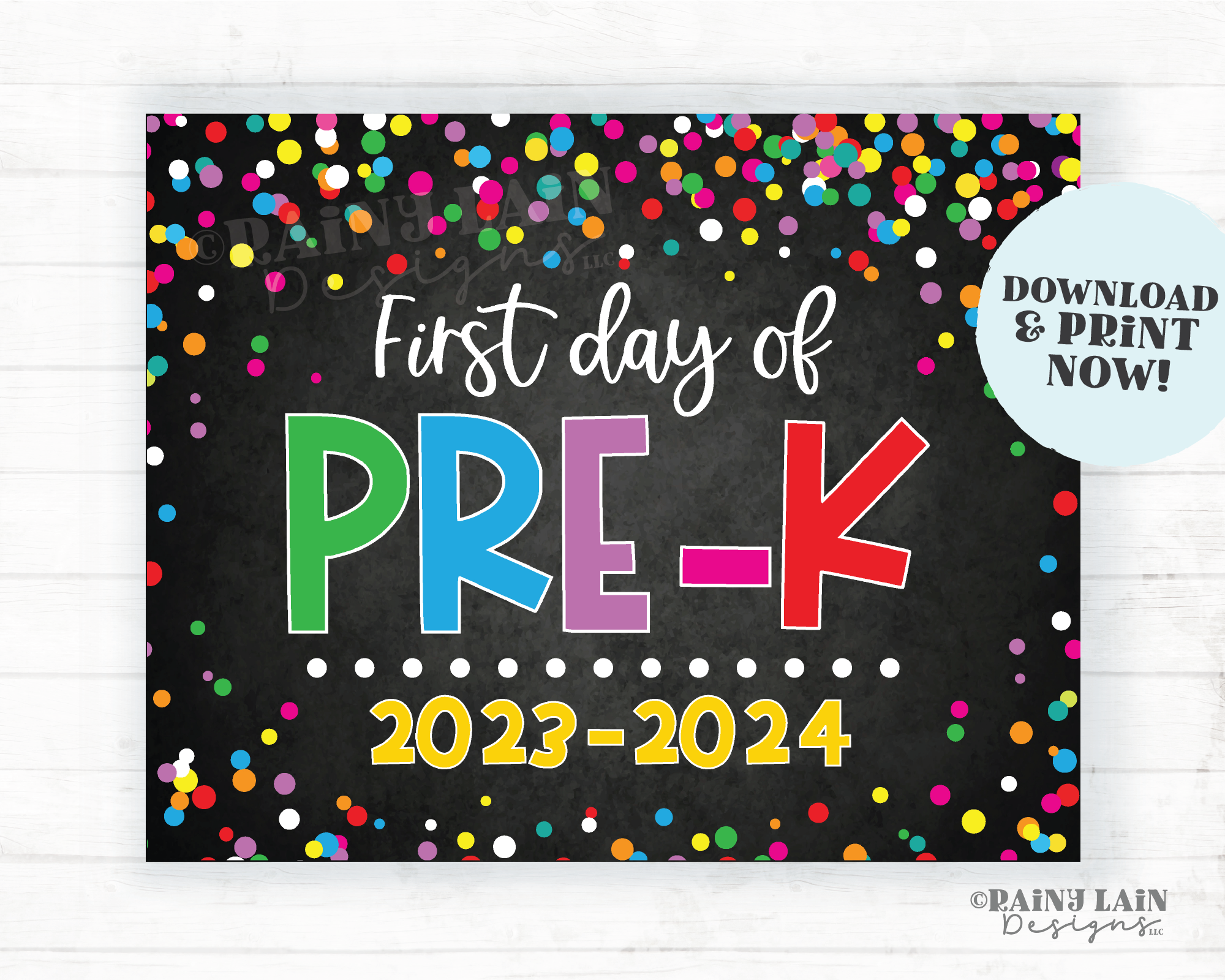 1st day of pre-k sign First day of prek First day of School Back to School Chalkboard Printable 1st Day of School Confetti 2023