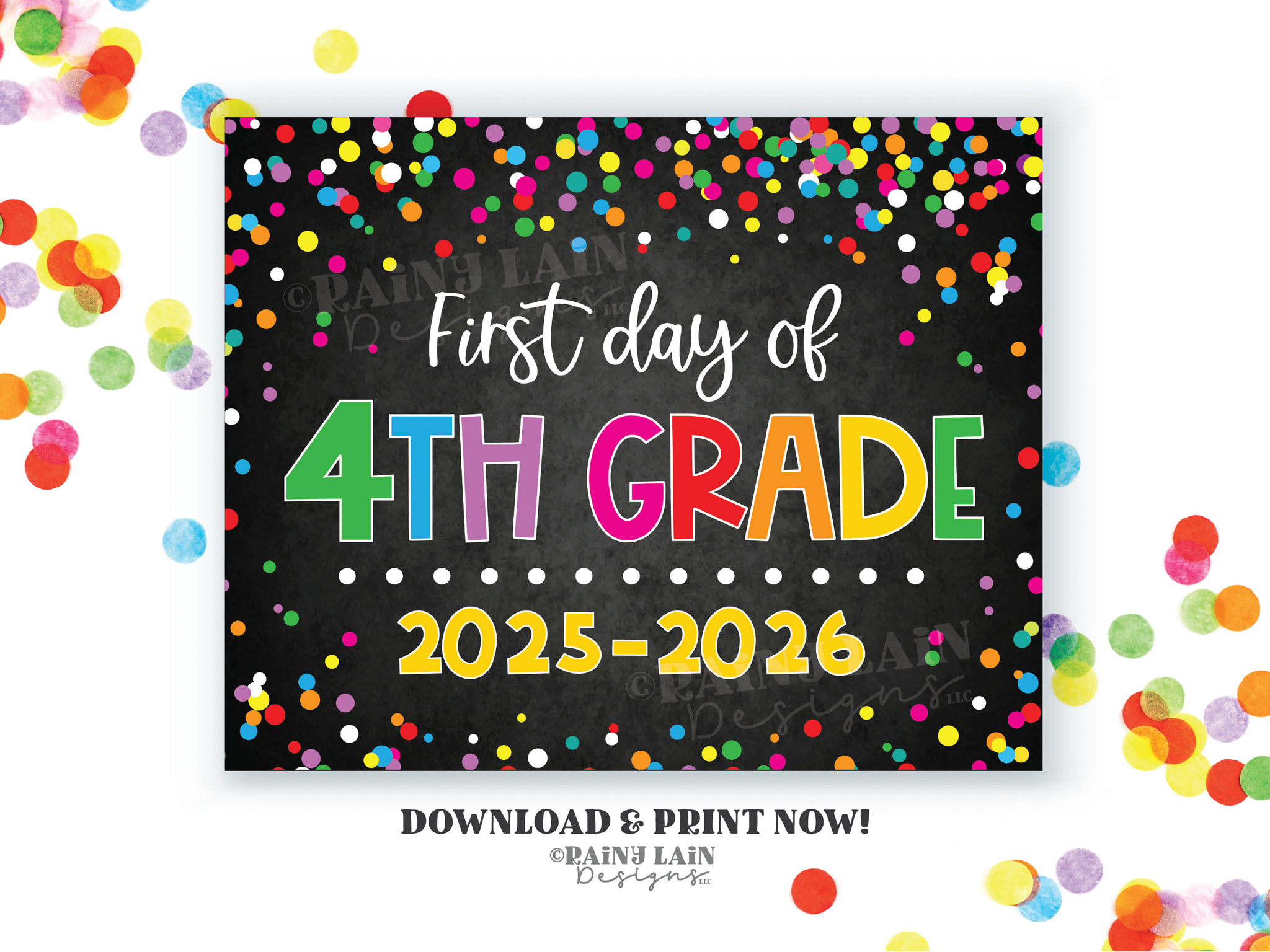 1st day of 4th grade sign First day of fourth grade First day of School Back to School Chalkboard Printable 1st Day of School Confetti